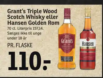 SPAR Grant’s Triple Wood Scotch Whisky eller Hansen Golden Rom tilbud