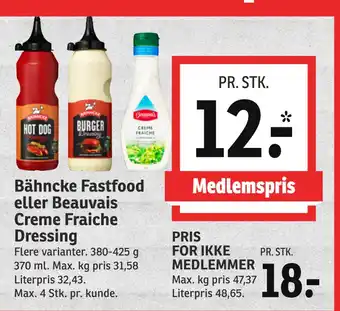 SPAR Bähncke Fastfood eller Beauvais Creme Fraiche Dressing tilbud