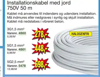 Harald Nyborg Installationskabel med jord 750V 50 m tilbud