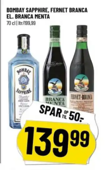 Løvbjerg BOMBAY SAPPHIRE, FERNET BRANCA EL. BRANCA MENTA tilbud