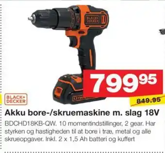 Bauhaus Akku bore-/skruemaskine m. slag 18V tilbud