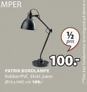 JYSK PATRIK BORDLAMPE tilbud