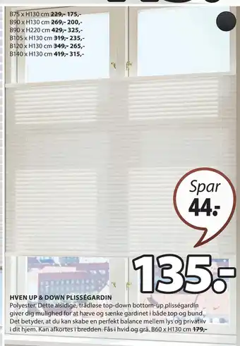 JYSK HVEN UP & DOWN PLISSÉGARDIN tilbud