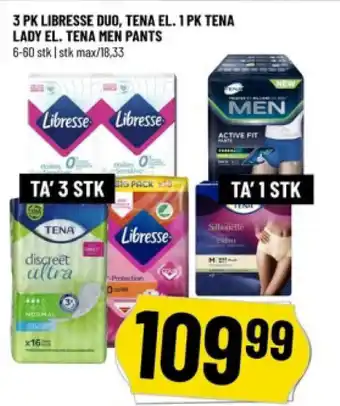 Løvbjerg 3 PK LIBRESSE DUO, TENA EL. 1 PK TENA LADY EL. TENA MEN PANTS tilbud