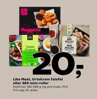 Coop 365 Like Meat, Urtekram falafel eller 365 mini ruller tilbud