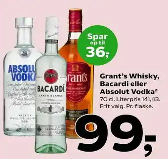 Coop 365 Grant's Whisky, Bacardi eller Absolut Vodka tilbud