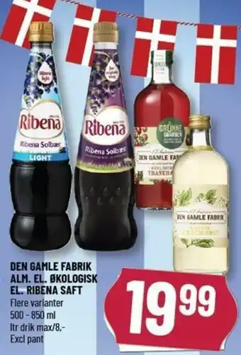 Løvbjerg Den Gamle Fabrik Alm. El. Økologisk El. Ribena Saft 500-850ml tilbud