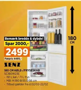 Power 180 CM KØLE-/FRYSESKAB tilbud