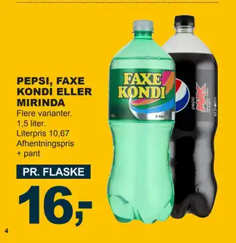 Let-Køb PEPSI, FAXE KONDI ELLER MIRINDA tilbud