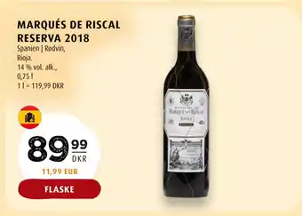Scandinavian Park MARQUÉS DE RISCAL RESERVA 2018 tilbud
