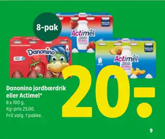 Coop 365 Danonino jordbærdrik eller Actimel tilbud