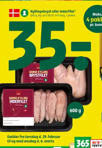 Coop 365 Kyllingebryst eller inderfilet tilbud