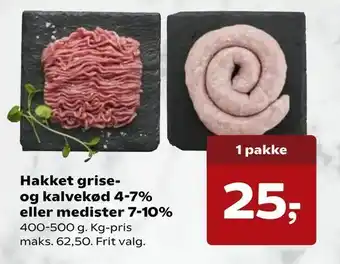 SuperBrugsen Hakket grise- og kalvekød 4-7% eller medister 7-10% tilbud