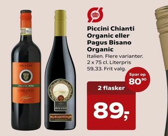SuperBrugsen Piccini Chianti Organic eller Pagus Bisano Organic tilbud