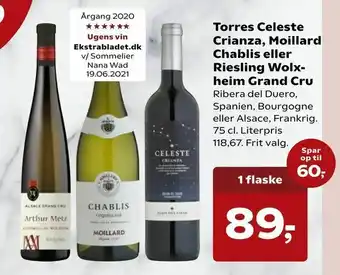 SuperBrugsen Torres Celeste Crianza, Moillard Chablis eller RieslingWolx heim Grand Cru tilbud