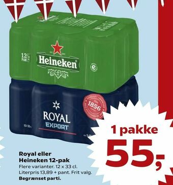 Dagli'Brugsen Royal eller Heineken 12-pak tilbud