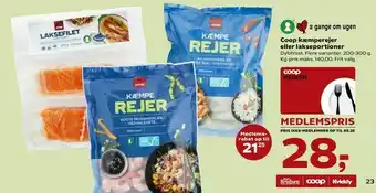 Kvickly Coop kæmperejer eller lakseportioner tilbud