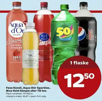 Kvickly Faxe Kondi, Aqua Dór Sparkles, Blue Keld Simple eller TD tea tilbud