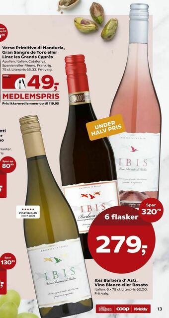 Kvickly Ibis Barbera d' Asti, Vino Bianco eller Rosato tilbud