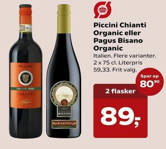 Kvickly Piccini Chianti Organic eller Pagus Bisano Organic tilbud
