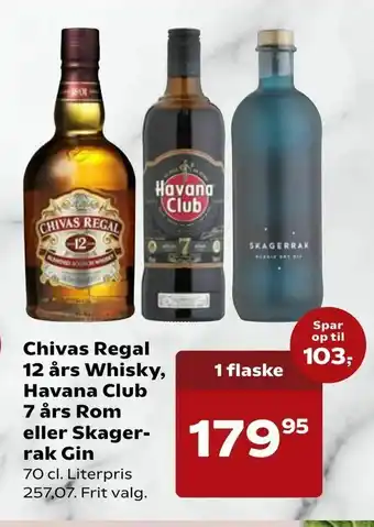 Kvickly Chivas Regal 12 års Whisky, Havana Club 7 års Rom eller Skager- rak Gin tilbud