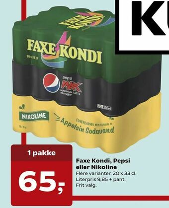 Kvickly Faxe Kondi, Pepsi eller Nikoline tilbud