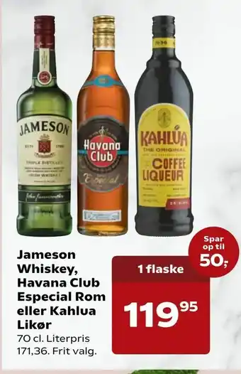 Kvickly Jameson Whiskey, Havana Club Especial Rom eller Kahlua Likør tilbud