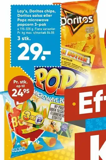 Bilka Lay's, Doritos chips, Doritos salsa eller Popz microwave popcorn 3-pak tilbud