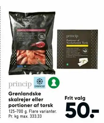Bilka Grønlandske skalrejer eller portioner af torsk tilbud