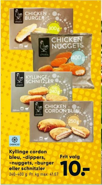 Bilka Kyllinge cordon bleu, -dippers, -nuggets, -burger eller schnitzler tilbud