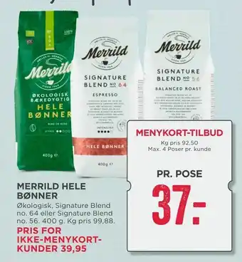 MENY Merrild hele bønner tilbud