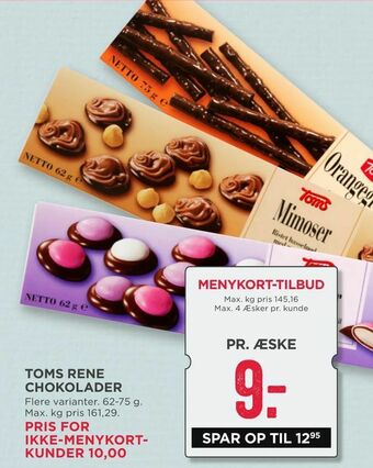 MENY Toms rene chokolader tilbud