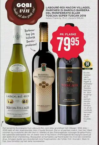 MENY Labouré-roi macon villages, marchesi di barolo barbera del monferrato eller toscaia super tuscan 2019 tilbud