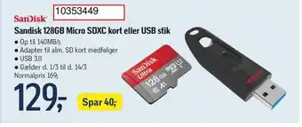 Føtex Sandisk 128GB Micro SDXC kort eller USB stik tilbud