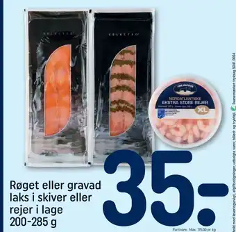 REMA 1000 Røget eller gravad laks i skiver eller rejer i lage tilbud