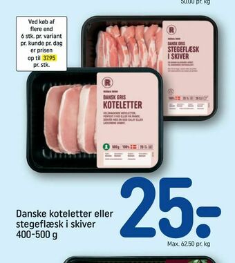 REMA 1000 Danske koteletter eller stegeflæsk i skiver tilbud