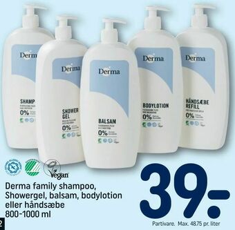REMA 1000 Derma family shampoo, Showergel, balsam, bodylotion eller håndsæbe tilbud