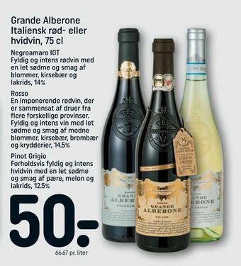 REMA 1000 Grande Alberone Italiensk rød- eller hvidvin, 75 cl tilbud