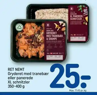 REMA 1000 RET NEMT Gryderet med tranebær eller panerede XL schnitzler tilbud