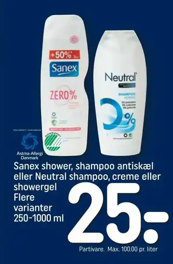 REMA 1000 Sanex shower, shampoo antiskæl eller Neutral shampoo, creme eller showergel tilbud
