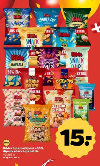Netto KiMs chips maxi pose +50%, dipmix eller chips battle tilbud