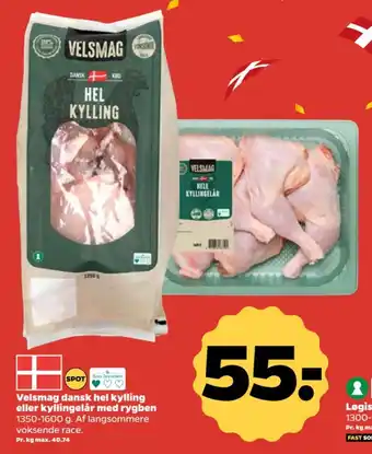 Netto Velsmag dansk hel kylling eller kyllingelår med rygben tilbud