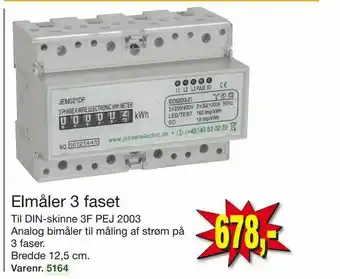 Til DIN-skinne 3F PEJ 2003 Analog bimåler til måling af strøm på 3 faser. Bredde 12,5 cm