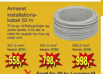 Armeret installations kabel 50 m