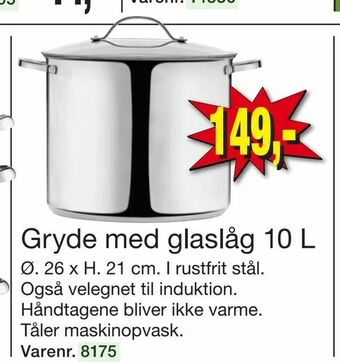 Harald Nyborg Gryde med glaslåg 10 L tilbud