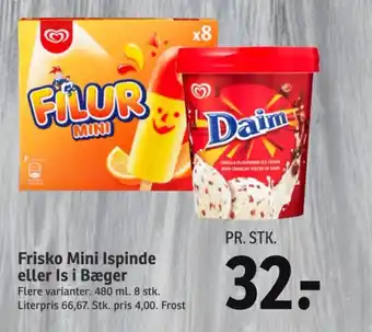 SPAR Frisko Mini Ispinde eller Is i Bæger tilbud