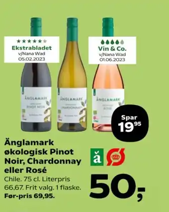 Kvickly Änglamark økologisk Pinot Noir, Chardonnay eller Rosé tilbud