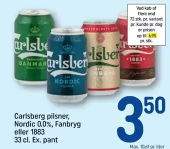 REMA 1000 Carlsberg pilsner, Nordic 0.0%, Fanbryg eller 1883 tilbud