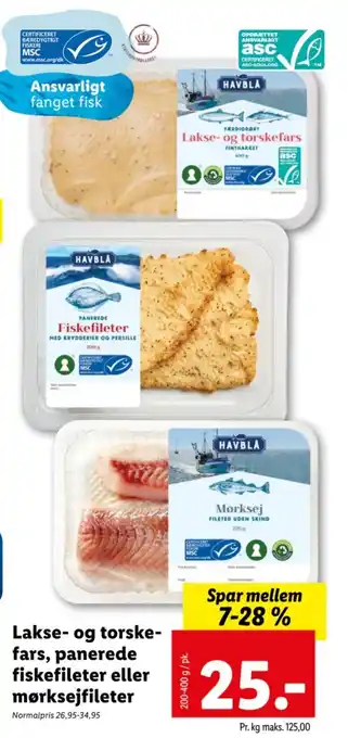 Lidl Lakse- og torske-fars, panerede fiskefileter eller mørksejfileter tilbud