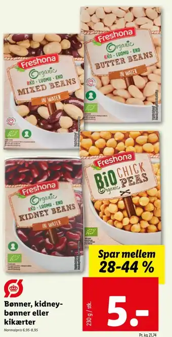 Lidl Bønner, kidney-bønner eller kikærter tilbud